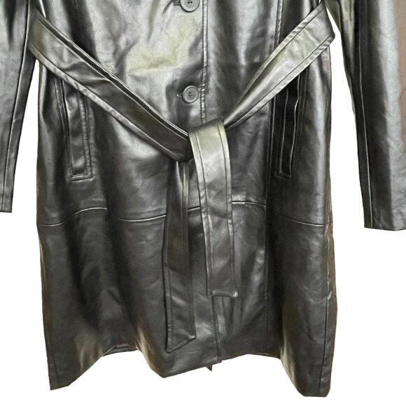 Revolve Blank NYC Black Fur Trench Coat Large Vegan Faux Leather Jacket NWT - Picture 8 of 11